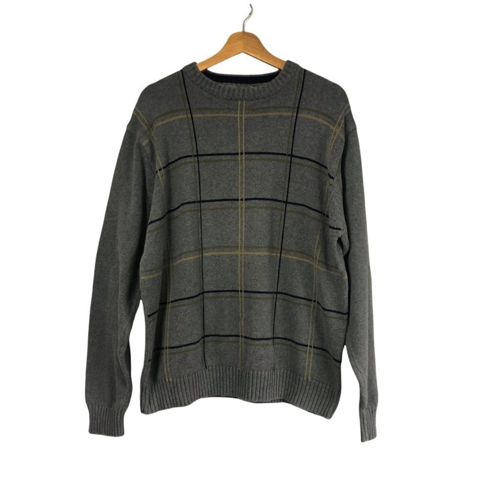 𝅺OSCAR de la Renta Men's Gray Navy Pullover Sweater 100% Cotton size XL